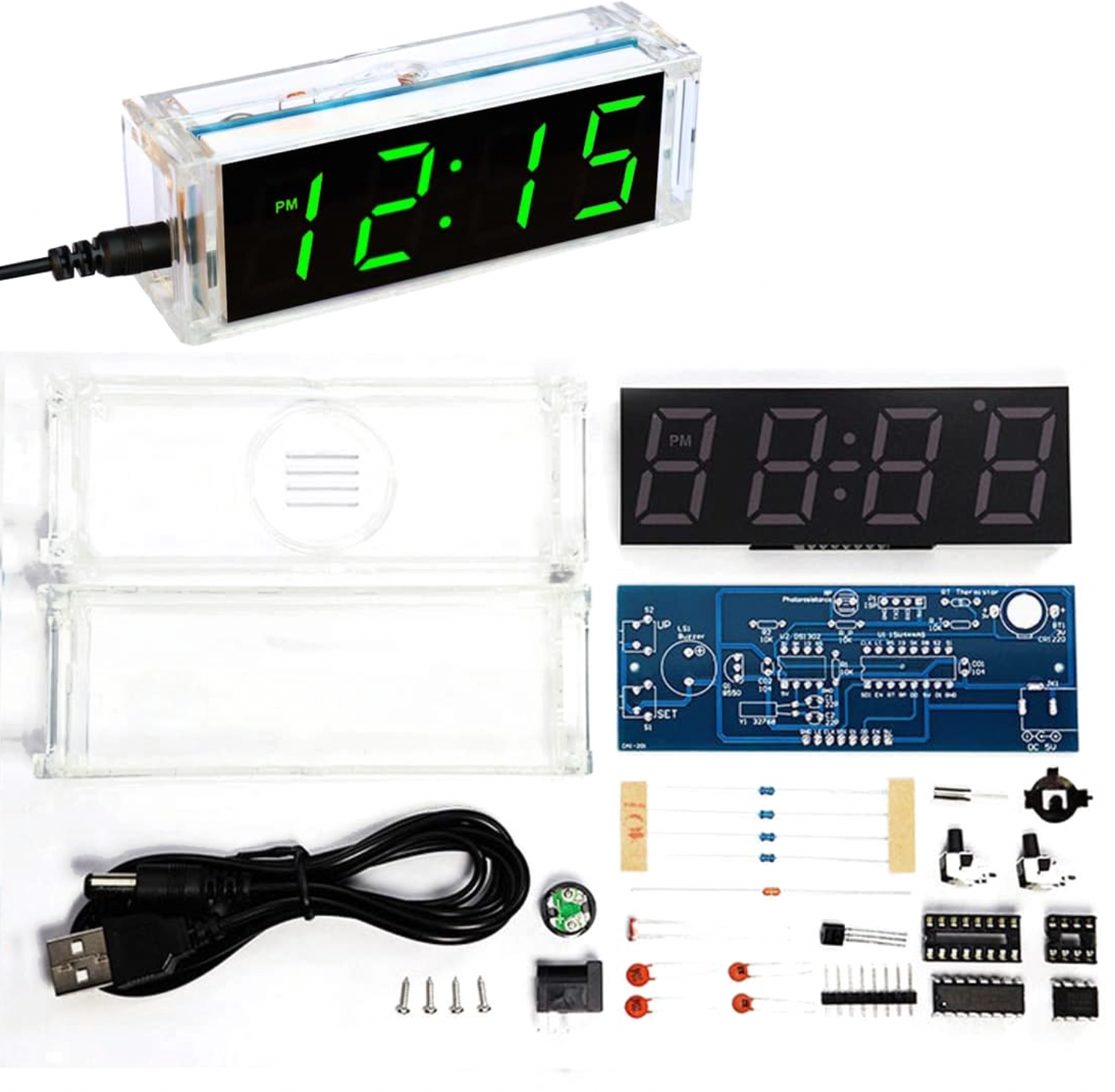 ◣ anode.labs 4-Digit LED Electronic Alarm Clock DIY Kits with Acrylic Shell Soldering Practice Learning Project